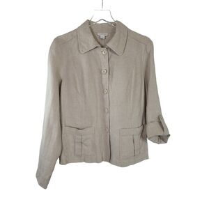 CHARTER Club 100% Linen Button Down Roll Tab Sleeve Shirt Jacket - Cream Size L